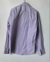 Load image into Gallery viewer, Hugo Boss Mens Purple White Striped Print Cotton Long Sleeve Dress Shirt Size 16
