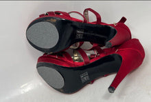 Load image into Gallery viewer, Moda Womens Red And Silver Color Open Toe High Stiletto Strappy Heels Size 7 M
