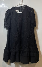 Load image into Gallery viewer, Gracia Womens Black Short Sleeve Lace Ruffle Back Zip A-Line Dress Size L
