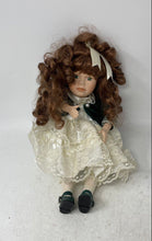 Load image into Gallery viewer, Collector Choice Girl In Green Brown Hair Dress Music Box Porcelain Doll

