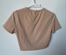 Load image into Gallery viewer, Zara Womens Khaki Short Sleeve Crew Neck Pullover Cropped T-Shirt Size Medium
