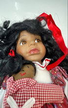 Load image into Gallery viewer, UG Collector Floral Red Dress Curly Black Hair Porcelain Doll In Box
