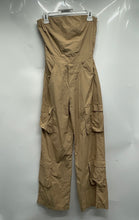 Load image into Gallery viewer, Forever 21 Womens Beige Strapless Cargo Pockets One-Piece Jumpsuit Size Small
