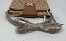 Load image into Gallery viewer, Milan Womens Brown Monogram Leather Double Zipper Crossbody Purse With Tag
