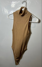 Load image into Gallery viewer, Zara Womens Khaki Turtleneck Sleeveless Snap Bodysuit Blouse Top Size Small

