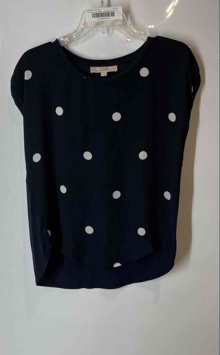 Ann Taylor Loft Womens Blue White Polka Dot Crew Neck Blouse Top Size XSP
