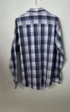 Load image into Gallery viewer, Alfani Mens Blue White Plaid Long Sleeve Slim Fit Stretch Dress Shirt Size Large
