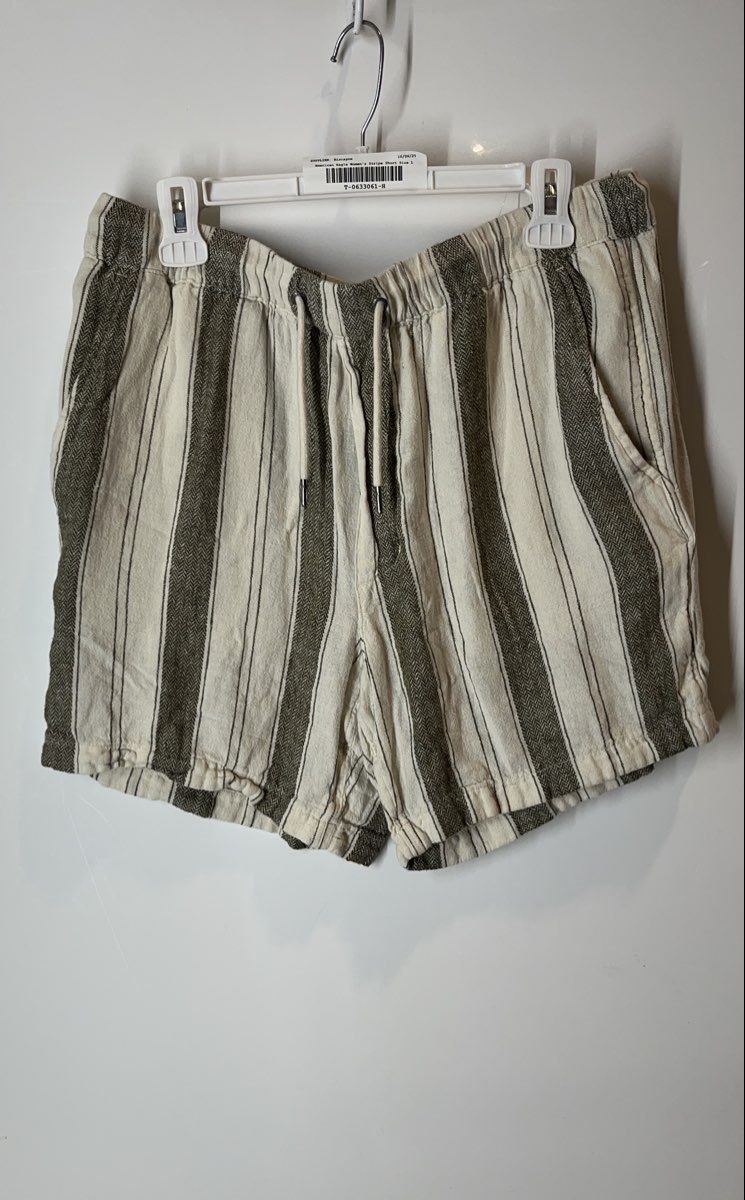 American Eagle Outfitters Mens Gray White Trekker Drawstring Chino Shorts Size L