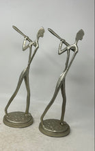 Load image into Gallery viewer, Vintage Set Of 2 Pcs Silver-Tone Engraved Brass Baseball Player Art Sculpture
