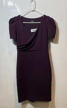 Load image into Gallery viewer, Express Womens Purple Short Puff Sleeve V-Neck Side Ruched Sheath Dress Size S

