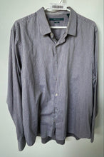 Load image into Gallery viewer, Perry Ellis Mens Gray Black Striped Cotton Slim Fit Button-Up Shirt Size XL
