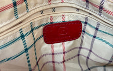 Load image into Gallery viewer, Liz Claiborne Womens Red Pink Monogram Faux Leather Trim Zip Top Tote Handbag
