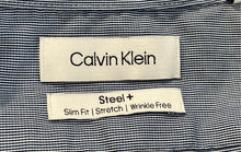 Load image into Gallery viewer, Calvin Klein Mens Blue Striped Steel+ Slim Fit Stretch Button-Up Shirt Size M
