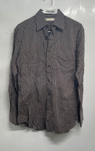 Load image into Gallery viewer, Perry Ellis Mens Brown Striped Print Collared Long Sleeve Button-Up Shirt Size S
