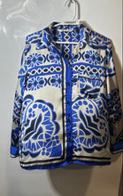 Load image into Gallery viewer, Zara Womens Blue White Black Geometric Long Sleeve Button-Up Shirt Size Small
