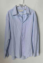 Load image into Gallery viewer, Perry Ellis Mens White Blue Pinstripe European Fabric Button-Up Shirt Size XXL
