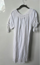 Load image into Gallery viewer, Terzo Millennio Womens White Short Sleeve Smocked Round Neck Mini Dress Size L
