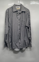 Load image into Gallery viewer, Michael Kors Mens Gray White Striped Collared Long Sleeve Dress Shirt Size 16
