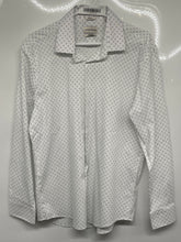 Load image into Gallery viewer, Lucky Brand Mens White Black Printed Slim Fit Stretch Button-Up Shirt Size L
