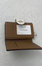 Load image into Gallery viewer, Coach Womens Beige Signature Leather Trim Corner Zip Snap Bifold Wallet
