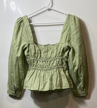Load image into Gallery viewer, J. Crew Womens Green Balloon Sleeve Cinched Square Neck Cropped Blouse Top Sz 2
