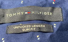 Load image into Gallery viewer, Tommy Hilfiger Mens Blue Print Untucked Length Dress Shirt Size L 16 34/35
