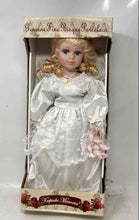 Load image into Gallery viewer, Dandee Keepsake Memories Blonde Blue Eyes White Dress Flowers Porcelain Doll
