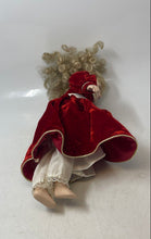Load image into Gallery viewer, Blonde Curly Hair Green Eyes Decorative Porcelain Doll In Red &amp; White Maxi Dress

