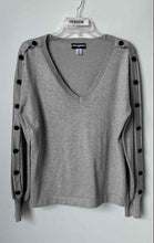 Load image into Gallery viewer, Karl Lagerfeld Paris Womens Gray Button Sleeve Shimmer Pullover Sweater Size L
