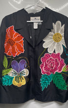 Load image into Gallery viewer, Russell Kemp Womens Black Floral Long Sleeve Hand Beaded Full-Zip Jacket Size 16
