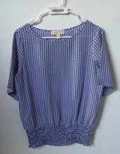 Load image into Gallery viewer, Michael Kors Womens Blue White Geometric Print Smocked Blouse Top Size S
