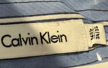 Load image into Gallery viewer, Calvin Klein Mens Blue Striped Long Sleeve Dress Shirt Size 16 1/2 34/35
