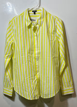 Load image into Gallery viewer, Express Womens Yellow White Striped Long Sleeve Button-Up Shirt Size Small
