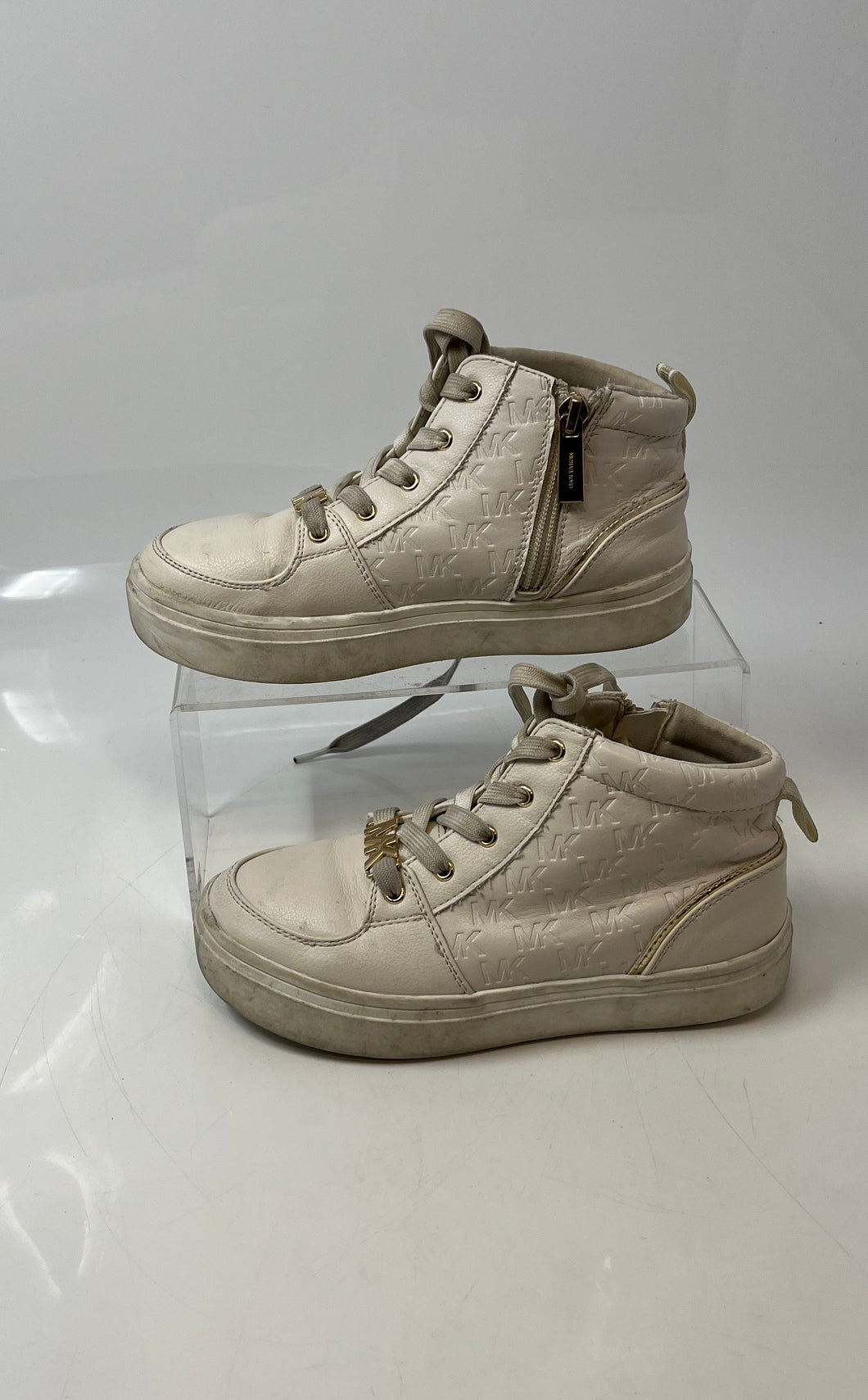 Michael Kors Kids White Gold Leather Lace-Up Sneakers Shoes Size 13