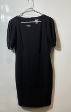 Load image into Gallery viewer, DKNY Womens Black Round Neck Short Puff Sleeve Back Zip Sheath Dress Size 14
