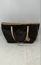 Load image into Gallery viewer, Michael Kors Womens Brown Signature Print Charm Inner Pocket Tote Handbag

