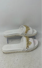 Load image into Gallery viewer, Karl Lagerfeld Paris Womens White Gold-Tone Embellished Slip-On Slide Sandals 6
