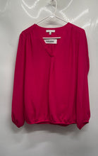 Load image into Gallery viewer, Chaus New York Womens Pink Fuchsia Long Sleeve V-Neck Blouse Top Size M
