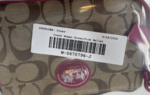 Load image into Gallery viewer, Coach Womens Beige Brown Pink Signature Print Charm Zipper Wristlet Wallet
