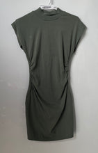 Load image into Gallery viewer, Zara Womens Green Cap Sleeve Mock Neck Pullover Ruched Mini Dress Size M
