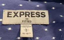 Load image into Gallery viewer, Express Mens Blue Printed Long Sleeve Collared Fitted Dress Shirt Size Large
