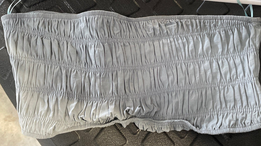 Mable Womens Gray Cotton Strapless Smocked Pullover Tube Blouse Top Size Large