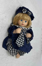 Load image into Gallery viewer, Vintage Collectible Blonde Hair Mini Porcelain Baby Girl Doll In Blue Dress
