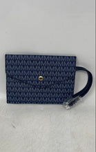 Load image into Gallery viewer, Michael Kors Womens Blue Monogram Print Leather Wristlet Wallet
