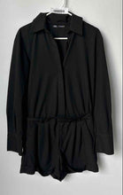 Load image into Gallery viewer, Zara Womens Black Spread Collar Long Sleeve Pockets One-Piece Romper Size Medium
