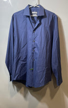 Load image into Gallery viewer, Calvin Klein Mens Blue Micro Dot Print Slim Fit Collared Dress Shirt L 16 34/35
