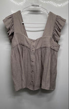 Load image into Gallery viewer, Zara Womens Gray Square Neck Ruffle Button Front Cropped Blouse Top Size Medium
