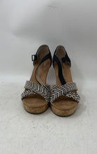 Load image into Gallery viewer, Toms Womens Black White Open Toe Cork Wedge Platform Strappy Sandals Size 7.5
