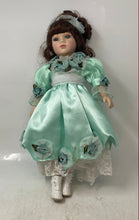 Load image into Gallery viewer, Unbranded Brown Hair Green Eyes Porcelain Blue Dress Lace 16 Inch Doll
