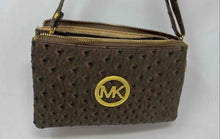 Load image into Gallery viewer, Michael Kors Womens Brown Ostrich Embossed Adjustable Strap Zipper Crossbody Bag
